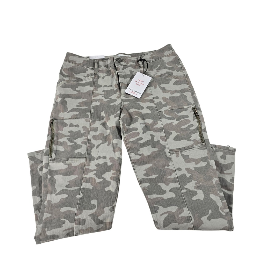 Skinnygirl Todd Skinny Ankle Camo Jeans Grey Tan Mid Rise Size 32 14 NWT